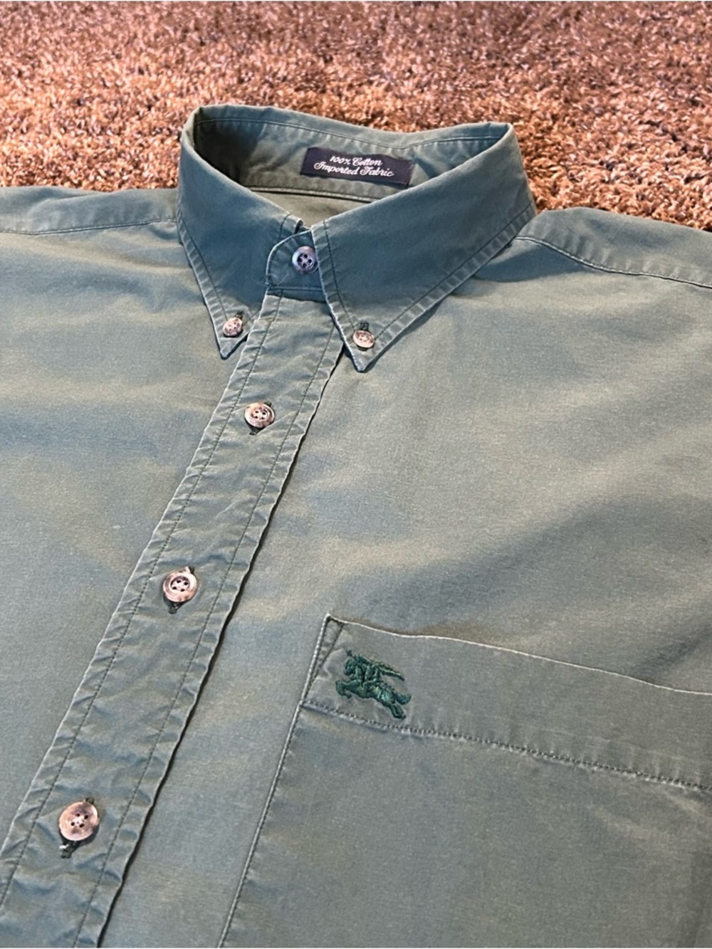 VTG Burberrys Shirt Mens M Army Green Made in USA Embroidered Knight Great EUC
